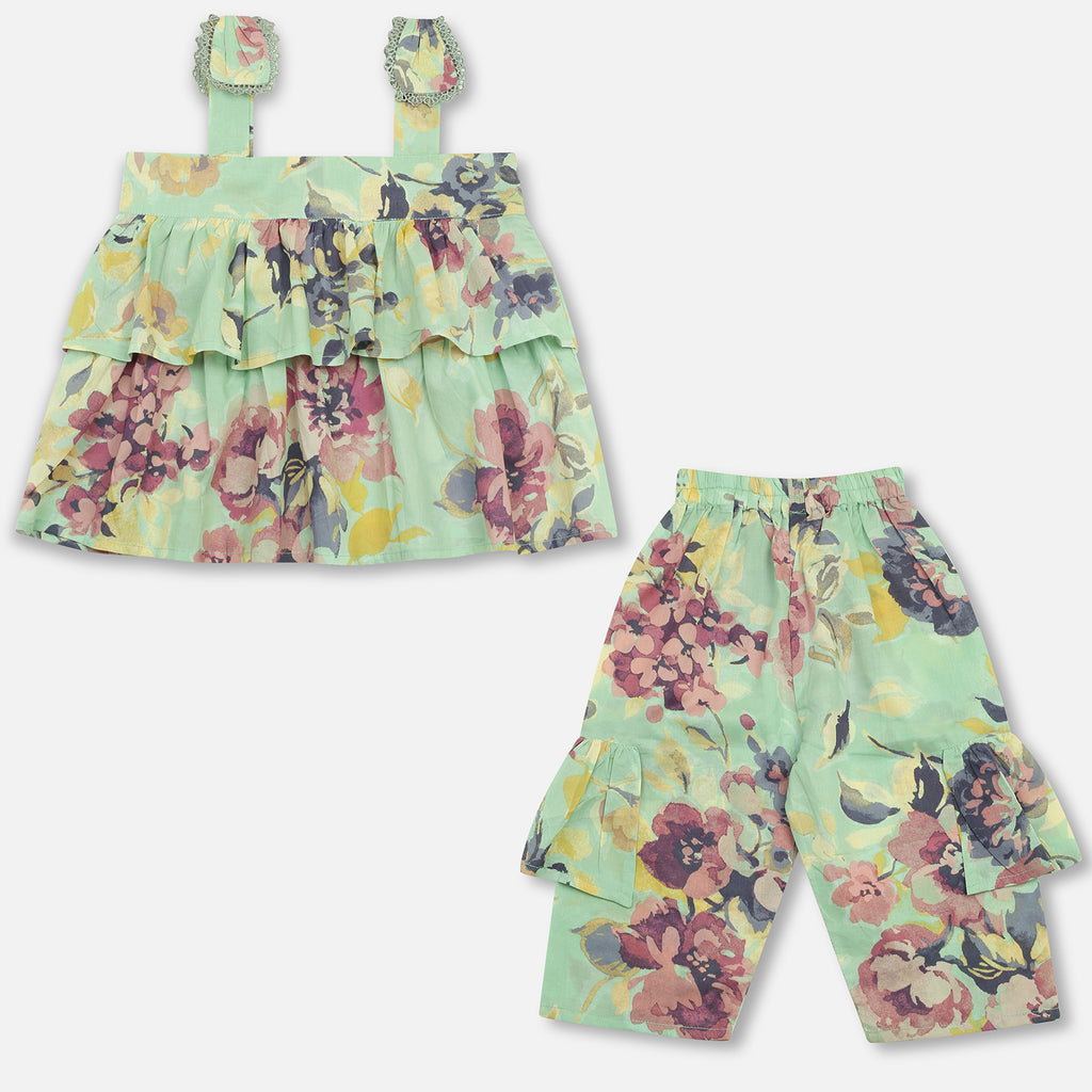 Mint Floral Frill Girls Co-Ord Set