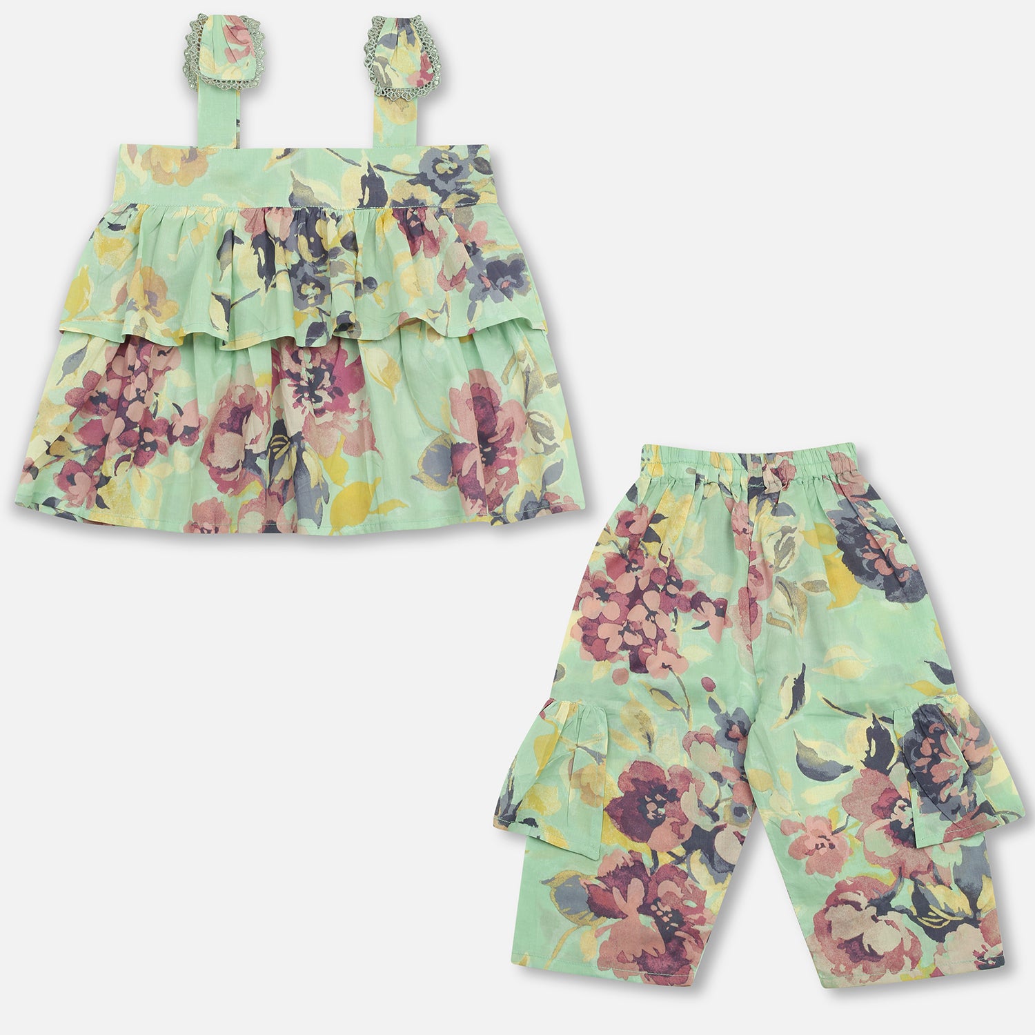Mint Floral Frill Girls Co-Ord Set