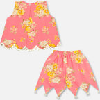Pink Floral Pom-Pom Girls Co-Ord Set
