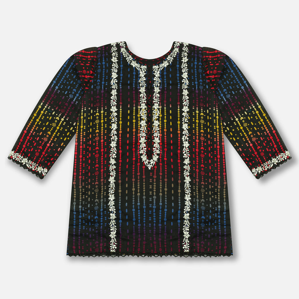 Black Rainbow Embroidered Girls Kurti