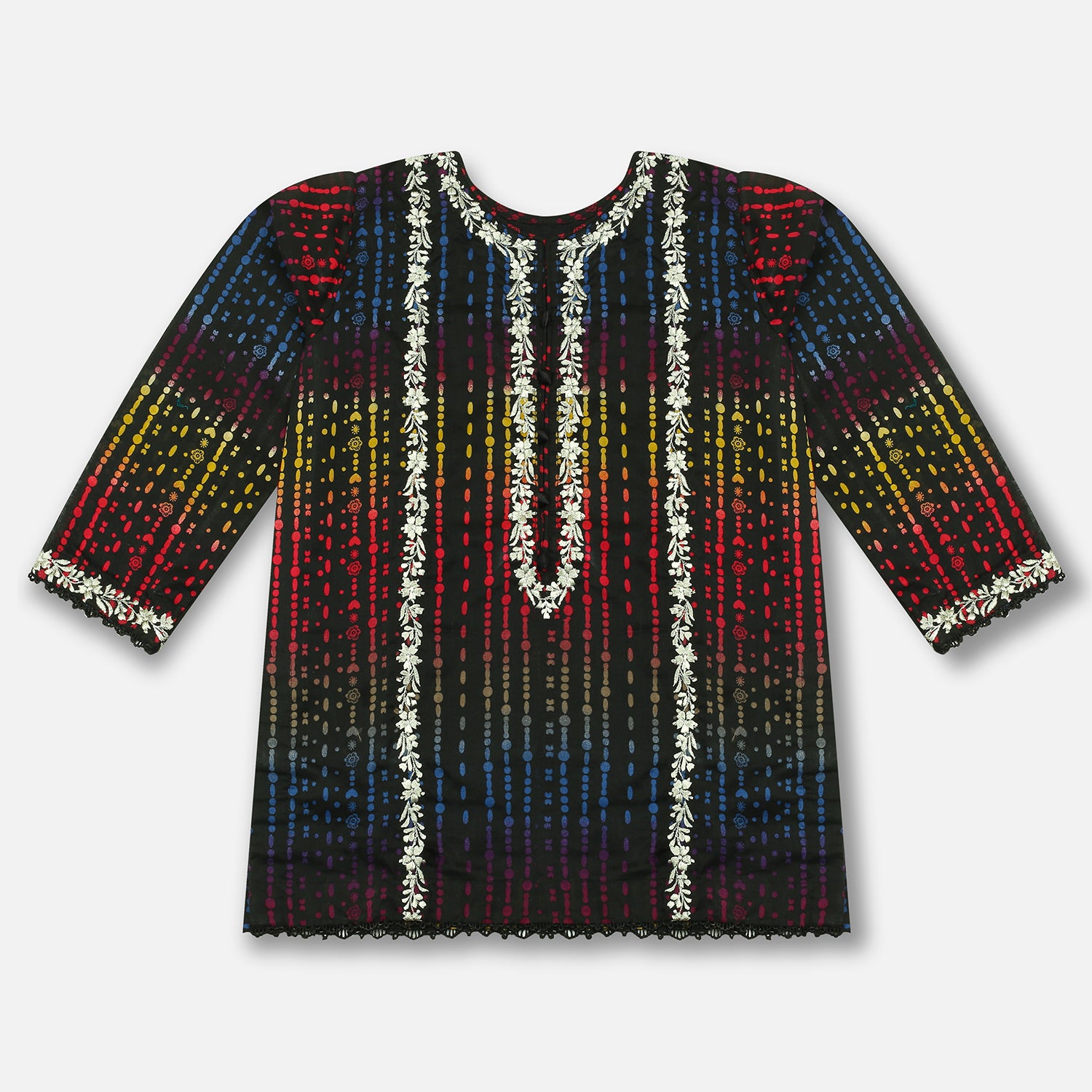 Black Rainbow Embroidered Girls Kurti
