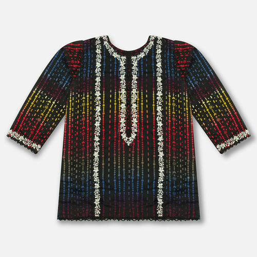 Black Rainbow Embroidered Girls Kurti