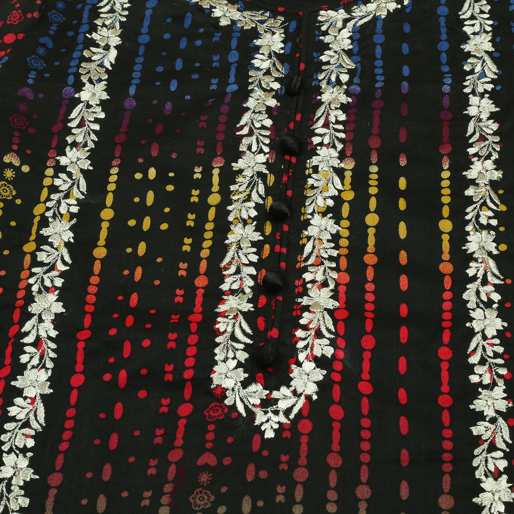 Black Rainbow Embroidered Girls Kurti