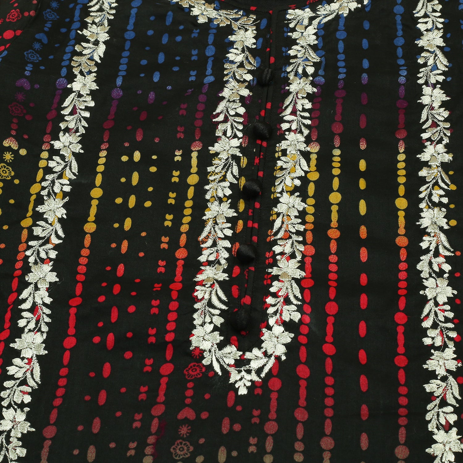 Black Rainbow Embroidered Girls Kurti