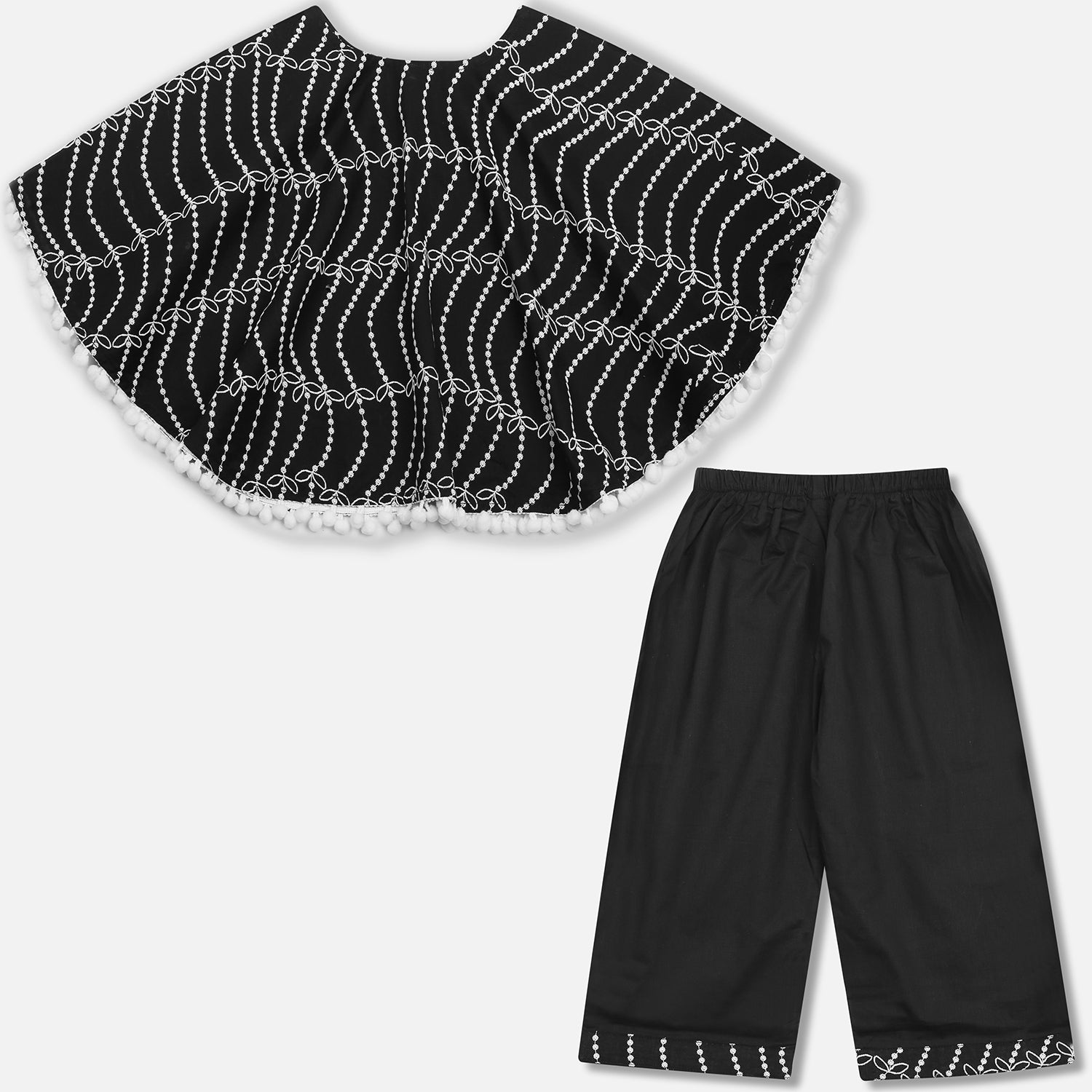 Black Printed Poncho Style Girls Co-Ord Set