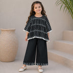 Black Printed Poncho Style Girls Co-Ord Set