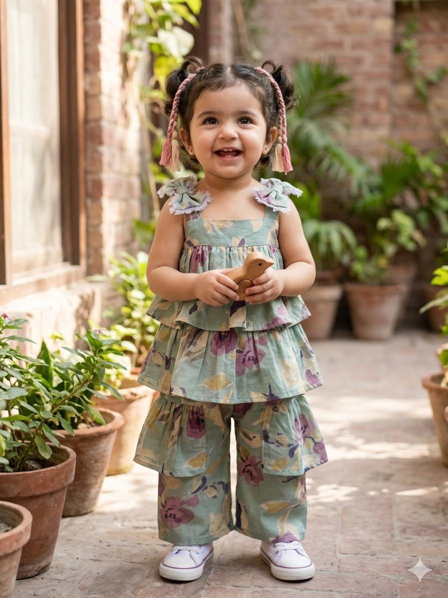 Mint Floral Frill Girls Co-Ord Set