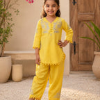 Sunshine Yellow Embroidered Girls Co-Ord Set