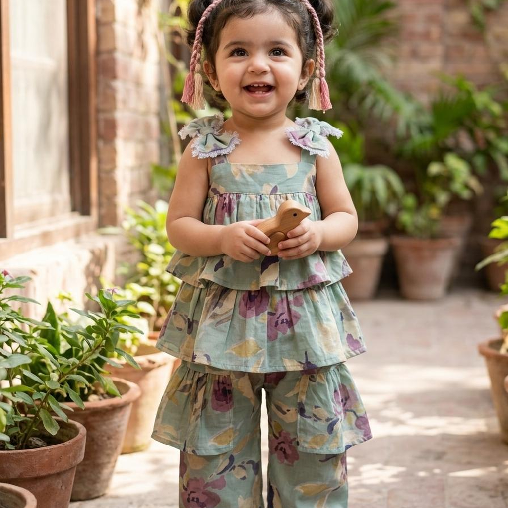 Mint Floral Frill Girls Co-Ord Set