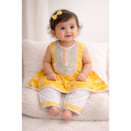 Yellow Printed Embroidered Girls Co-Ord Set