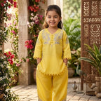 Sunshine Yellow Embroidered Girls Co-Ord Set
